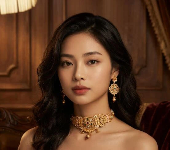 Premium Matte Gold Plated Choker Set with Earrings | Royal Wedding Look Jewellery