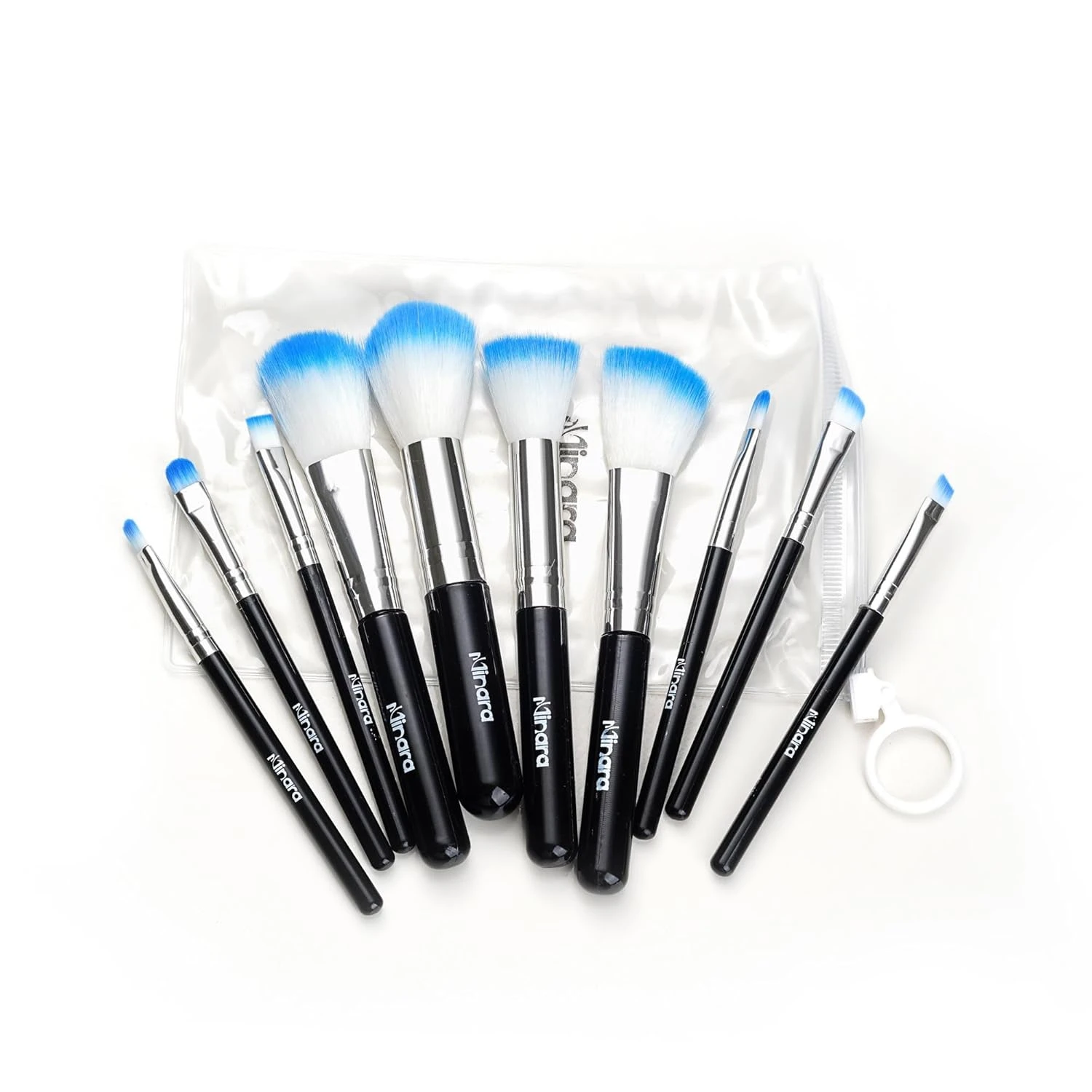 MINARA Makeup Brush Applicator Set of 10 with Easy to Carry Pouch (Black)