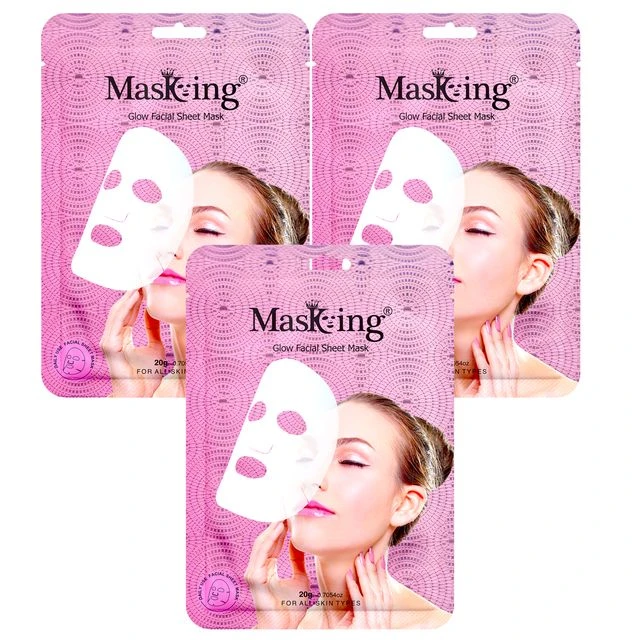 MasKing Glow Facial Sheet Mask for Skin Brightening and Lightening, Pack of 3