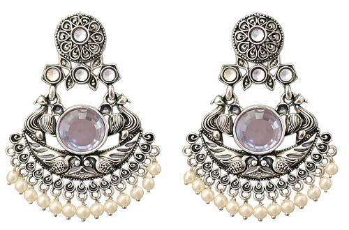 Amethyst Stone Peacock Oxidised Earrings - Wedding Ethnic Bling
