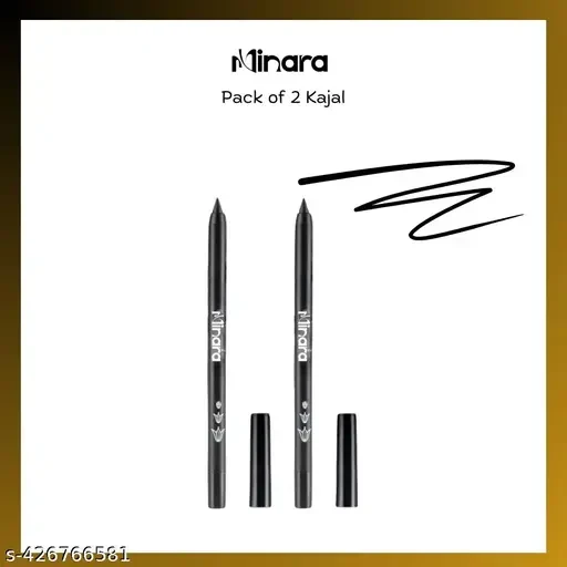 MINARA Kajal Pack of 2- Richly Pigmented | Sweat Proof | Lasts Up To 16HRS (Black, 0.3 g)