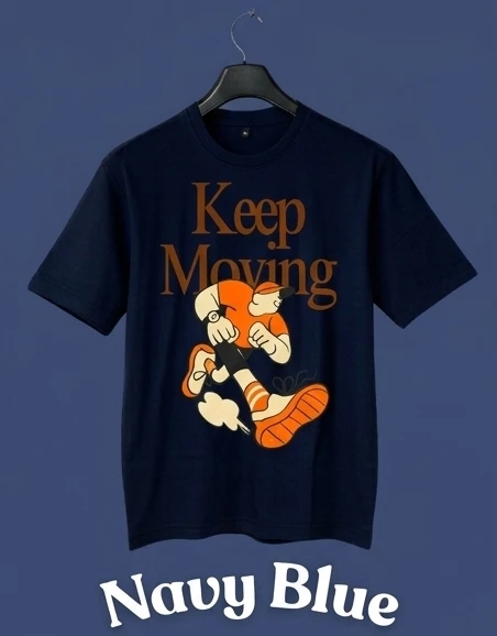 Keep Moving Motivational Running Graphic Printed T-Shirt – Navy Blue