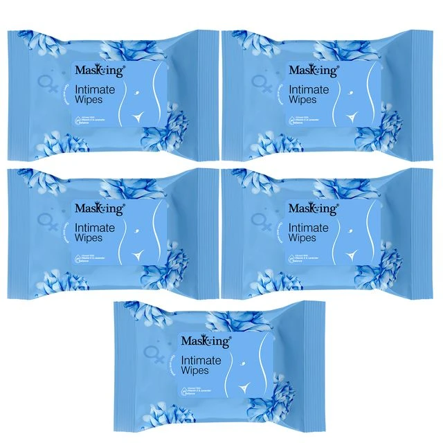 MasKing Intimate Wipes Pack of 4 | Ideal for Women | Infused with Vitamin E and Lavender (40 Wipes)