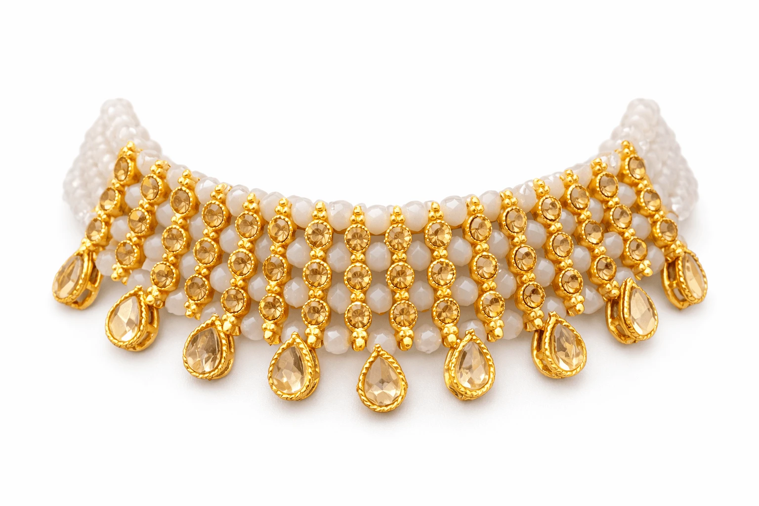 Women Gold Plated Party Wear White Beads Choker Necklace for Wedding Look