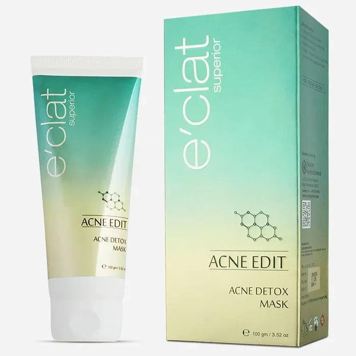 e'clat Acne Edit Detox Mask for Oily and Acne Prone Skin | Clay Mask with 2% Salicylic Acid & Tea Tree Oil to detoxify oily skin | For Men and Women | Dermatologist Recommended | 100 gm