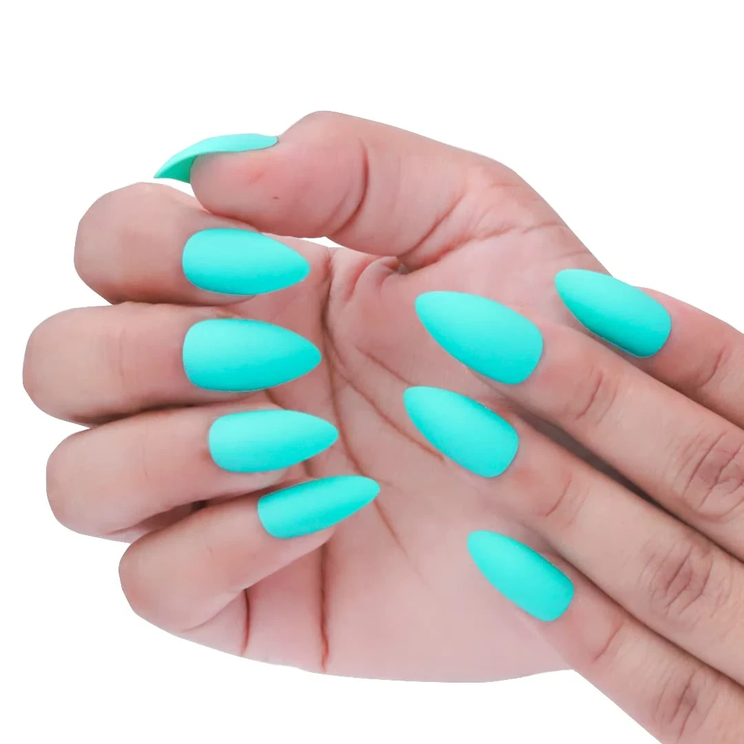Secret Lives® acrylic press on nails designer artificial nails extension greenish blue design 24 pieces set with kit