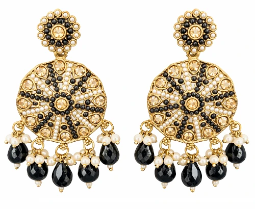 Yellow Beads Gold Plated Mandala Earrings - Festive Party Wear