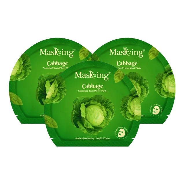 MasKing Superfood Cabbage Facial Sheet Mask for Skin Brightening & Hydrating, Combo Pack Of 3