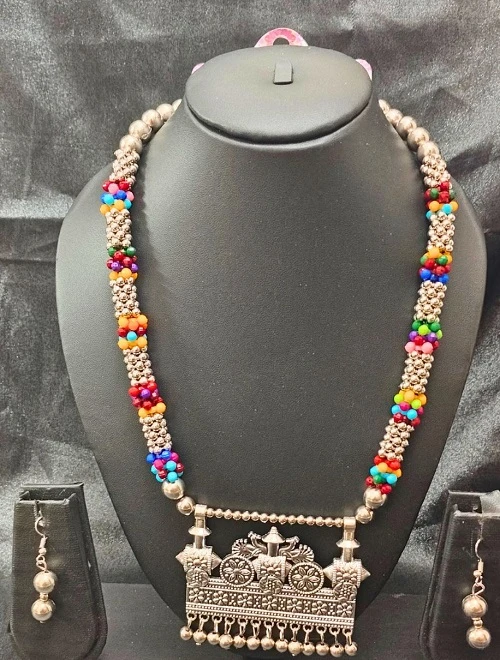 Multicolor Beads Oxidised Stylish Necklace Set for Traditional Look