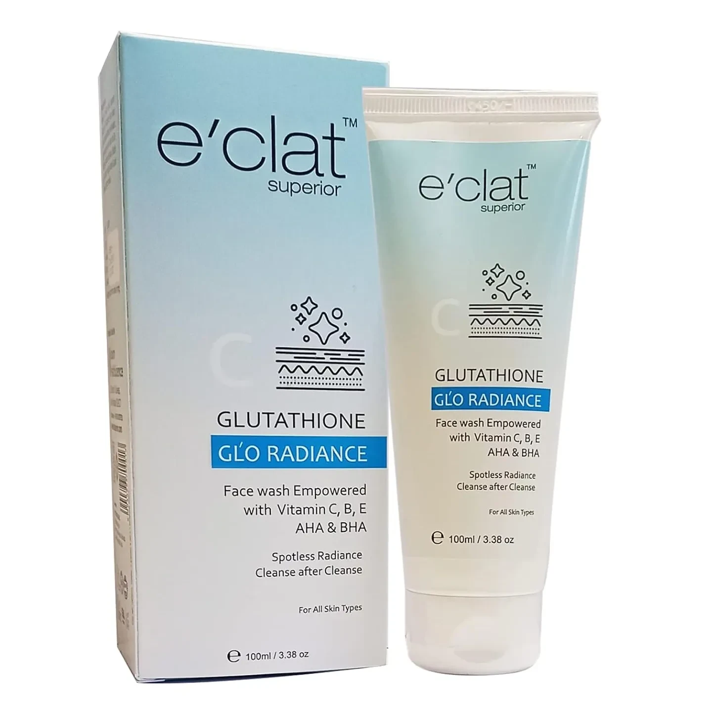 e'clat Glo Radiance Glutathione Face wash | With AHA, Vitamin C & Niacinamide | For Brighter, Radiant & Glowing Complexion | Dermatologist Recommended | For Men & Women All Skin Types | 100ml