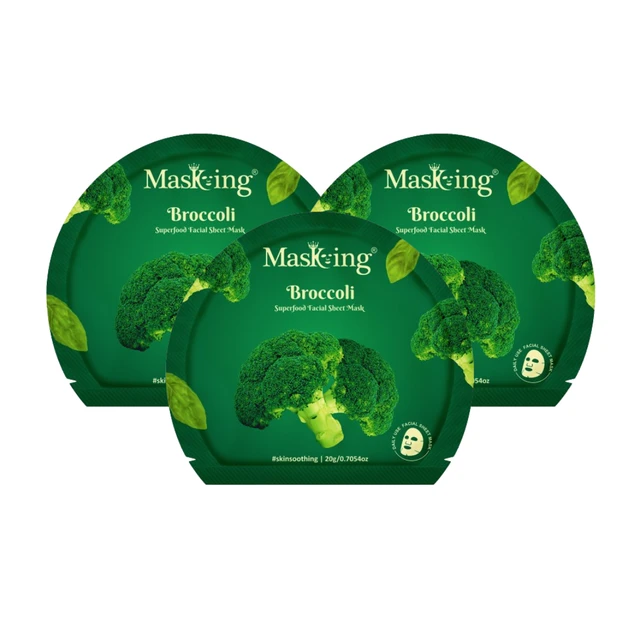 MasKing Superfood Broccoli Facial Sheet Mask for Skin Brightening & Hydrating, Combo Pack Of 3