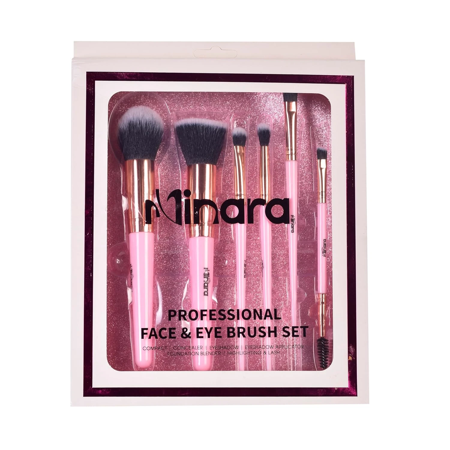 MINARA Beauty Professional Face & Eye Brush Set (Set of 6pcs)|Travel Size Cosmetic Brushes Kit For Face Foundation Brush Eyeshadow With Storage | Makeup Pouch For Women|