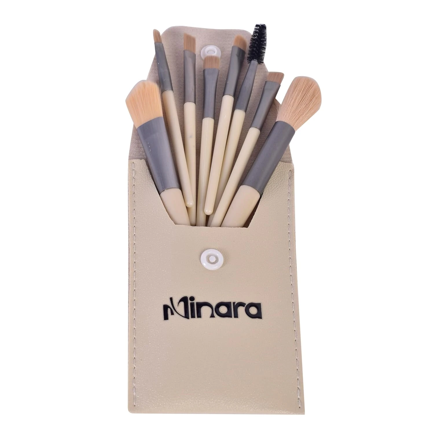 MINARA Makeup Brush Set Of 08 pcs With Easy To Carry Pouch (Cream) | Travel Size Cosmetic Brushes Kit For Face Foundation Brush Eyeshadow With Storage | Makeup Pouch For Women|