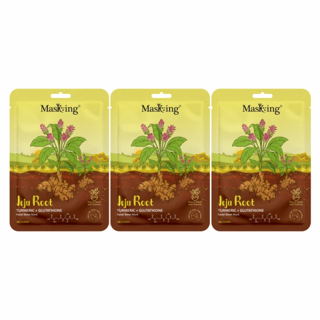 MasKing Jeju Root Facial Sheet Mask Turmeric + Glutathione, Face Serum Mask, 20Ml each, Combo Pack Of 3