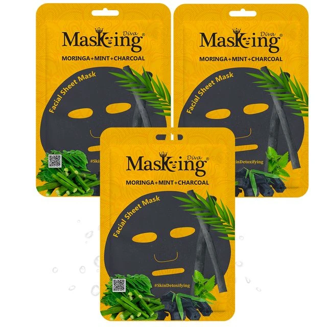 MasKing Diva Moringa, Mint & Charcoal Facial Sheet Mask Pack Of 3